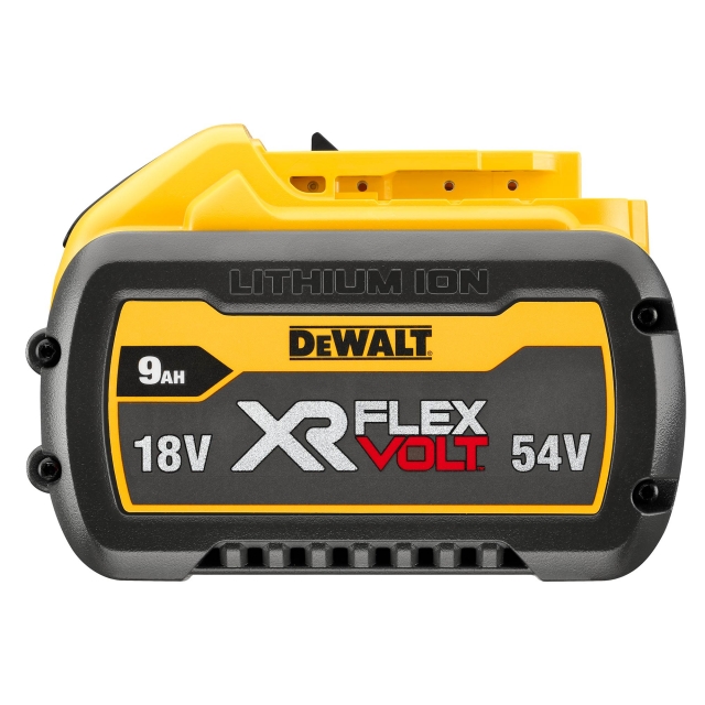 Close-Up of DEWALT DCB547 Battery with Built-In LED Fuel Gauge
