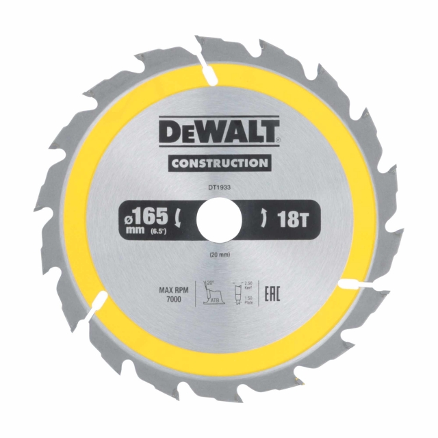 DEWALT DEWALT DT1933 165x20mm 18T Circ Saw Blade (AC)