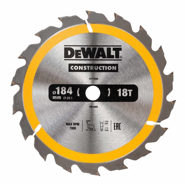 DEWALT DEWALT DT1938 184x16mm 18T Circ Saw Blade (AC)