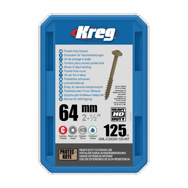 KREG KREG SML-C2X250-125-INT 64mm No.14 Coarse Washer Head HD Screws 125pk
