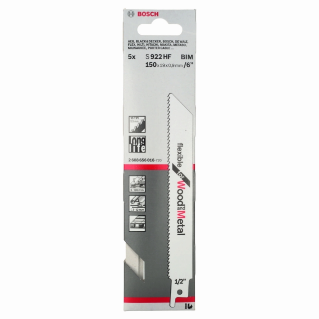 BOSCH BOSCH Sabre saw blade S 922 HF Flexible for Wood and Metal 5 pack